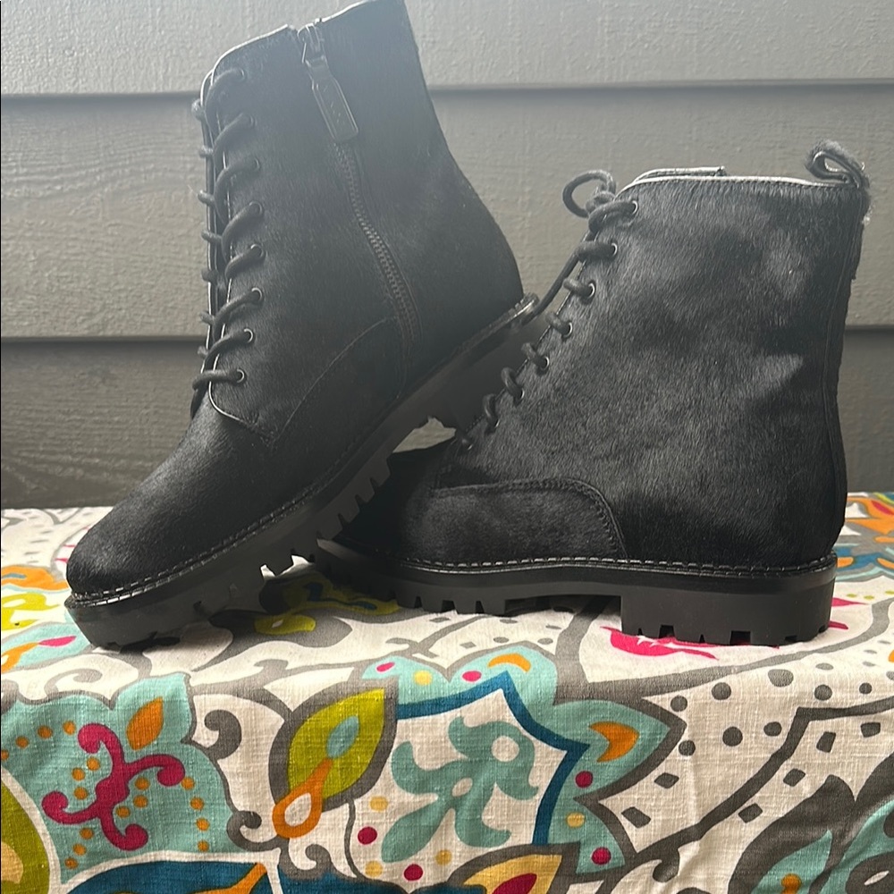 Stylish Black Calf-Hair Lace-Up Boots